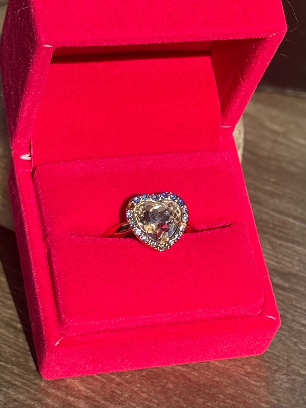 NWT Kurt Geiger Heart Cocktail Ring with Clear Crystal and Blue Accent